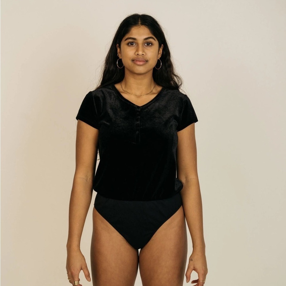Jackson Rowe- Leo Henley Bodysuit- Black Velvet- Size Small